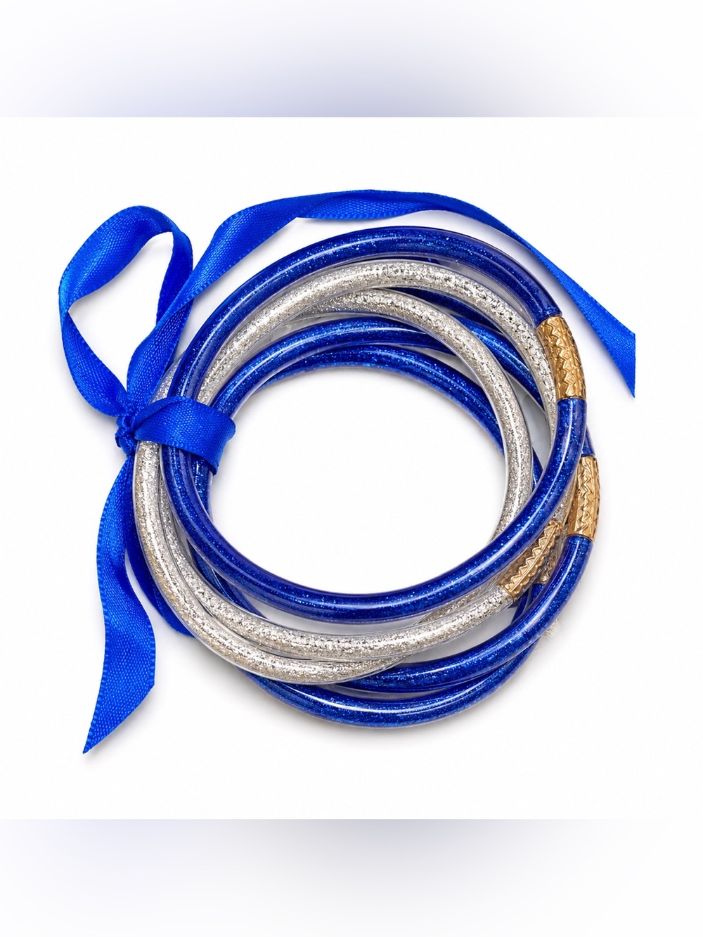 BRAND NEW WITH TAGS Blue and Silver Sparkle Jelly Tube Bracelet Set